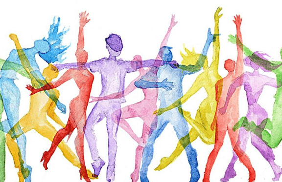Движение цветных. Танцевально-двигательная терапия. Современная хореография рисунок. Арттерапия хореография. День арт-терапии.